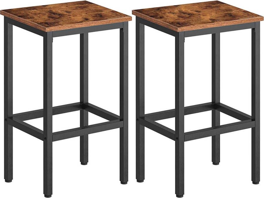 Barkrukken Set van 2 barstoelen met voetsteun stabiel en comfort hoogte 65 cm zwart stalen frame voor woonkamer eetkamer keuken industrieel ontwerp rustiek bruin EBF65BY01