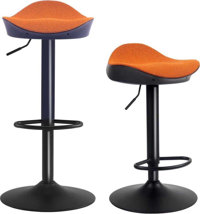 Barkrukken set van 2 barstoelen zwart oranje in hoogte verstelbaar en metaal voor thuis aanrecht bistro