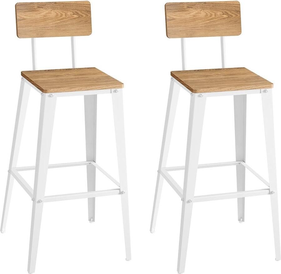 Barkrukken Set van 2 Hoge stoelen Ontbijtkrukken Comfortabele rugleuning 45 4 cm x 45 4 cm x 102 2 cm Bruin-Wolkenwit