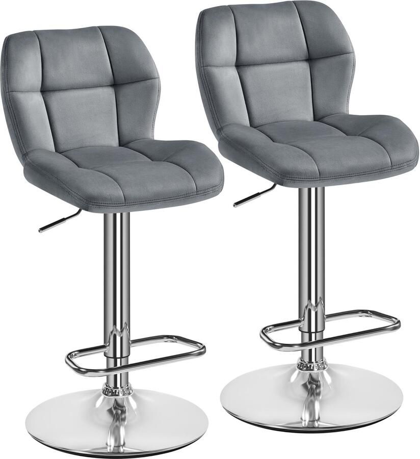 Barkrukken set van 2 in hoogte verstelbaar 360 graden draaibaar barstoelen keukenstoelen met rugleuning en voetensteun barstoel van fluweel met zithoogte 62 5 cm 84 5 cm donkergrijs