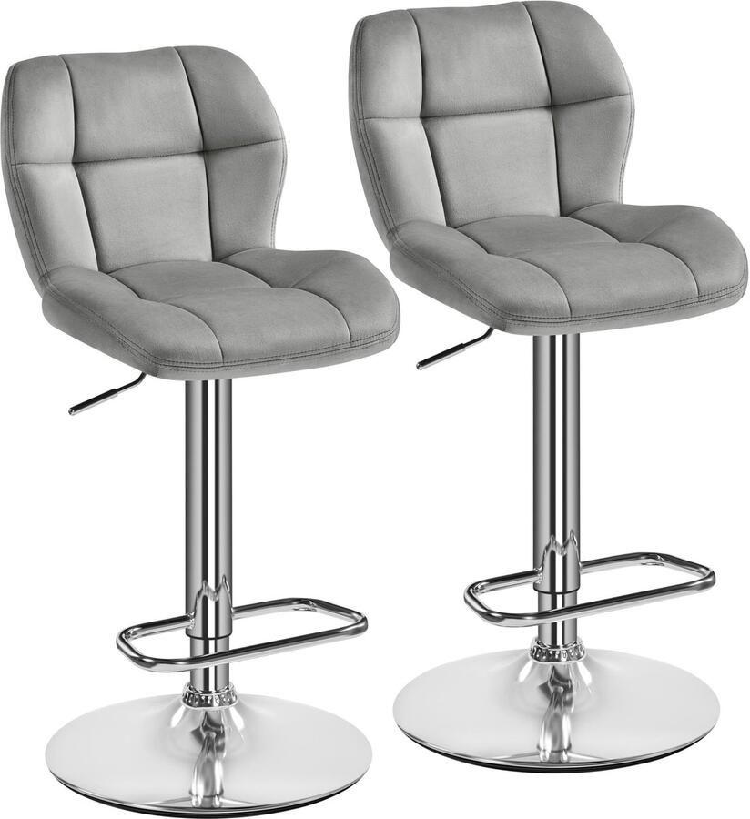 Barkrukken set van 2 in hoogte verstelbaar 360 graden draaibaar barstoelen keukenstoelen met rugleuning en voetensteun barstoel van fluweel met zithoogte 62 5 cm 84 5 cm lichtgrijs