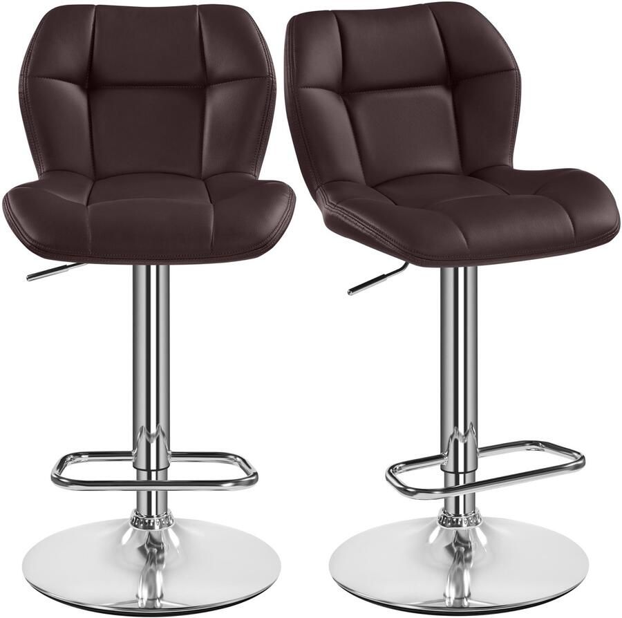 Barkrukken set van 2 in hoogte verstelbaar 360 graden draaibaar keukenstoelen met rugleuning en voetensteun barstoel PU-leer zithoogte 62 5 cm 84 5 cm voor de keuken bruin