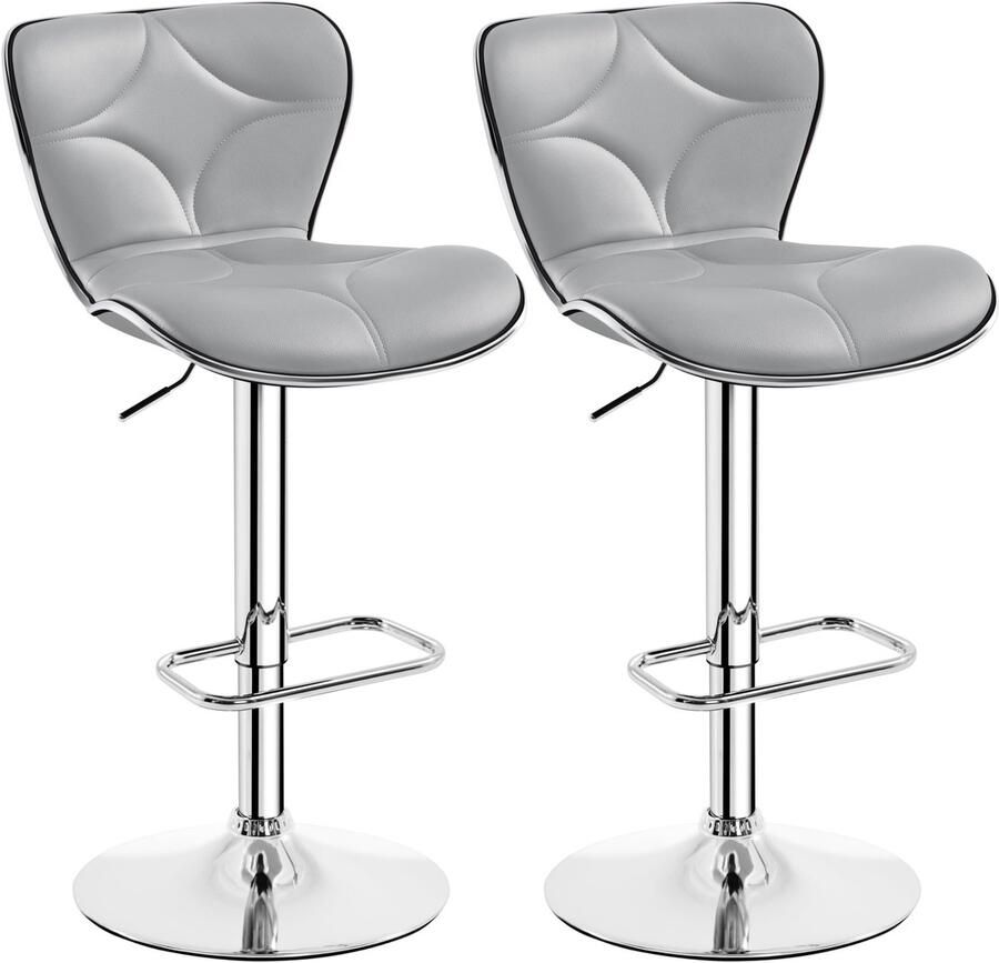Barkrukken set van 2 in hoogte verstelbare barstoelen van kunstleer 360 graden draaibaar keukenstoelen met rugleuning voor eetkamer café bar salon lichtgrijs