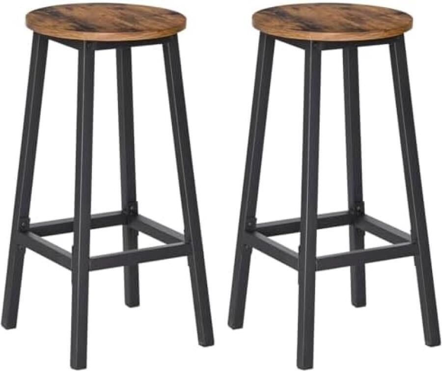 Barkrukken Set van 2 Ontbijt Barkrukken Hoge Keukenkrukken 67cm Ronde Bar Stoelen met Voetsteun Industriële Stijl voor Keuken Eetkamer Bartafel Feestkamer Rustiek Bruin