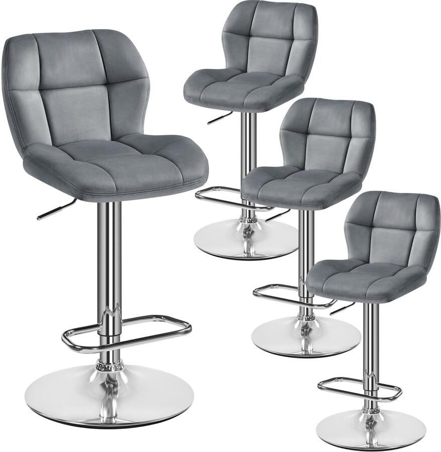 Barkrukken set van 4 in hoogte verstelbaar 360 graden draaibaar barstoelen keukenstoelen met rugleuning en voetensteun barstoel van fluweel met zithoogte 62 5 cm 84 5 cm donkergrijs