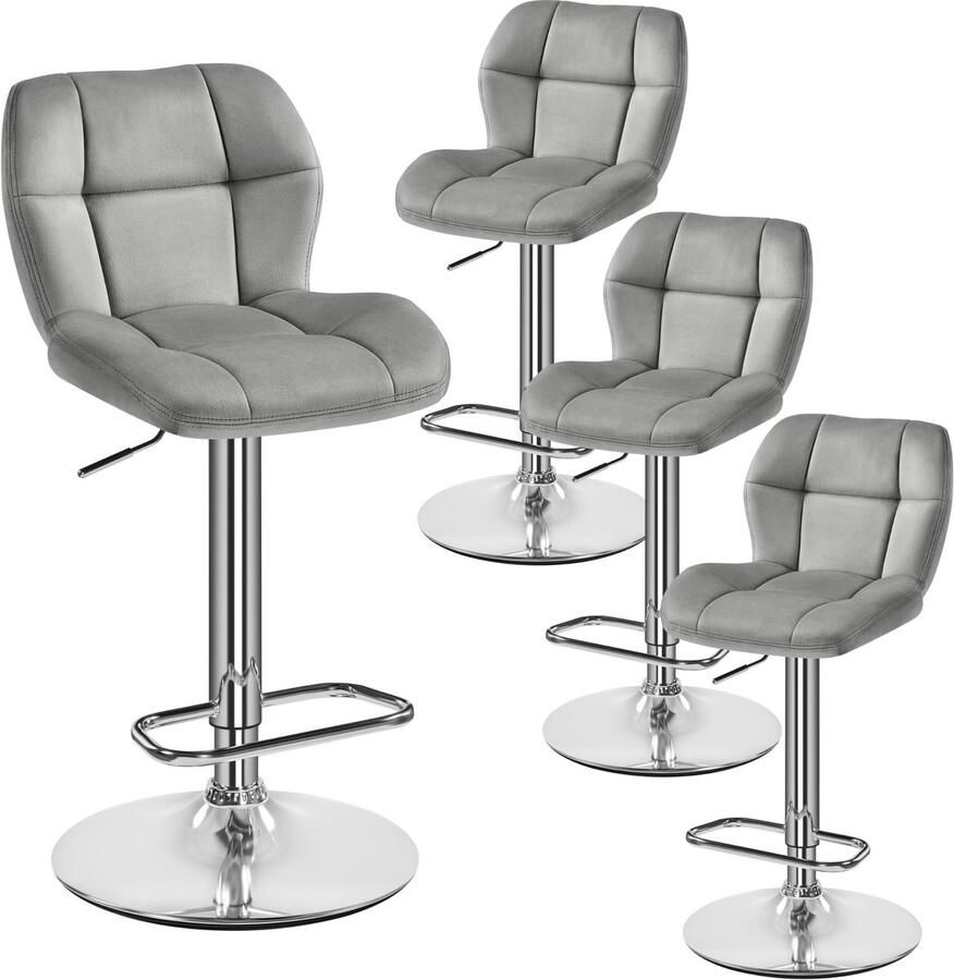 Barkrukken set van 4 in hoogte verstelbaar 360 graden draaibaar barstoelen keukenstoelen met rugleuning en voetensteun barstoel van fluweel met zithoogte 62 5 cm 84 5 cm voor de