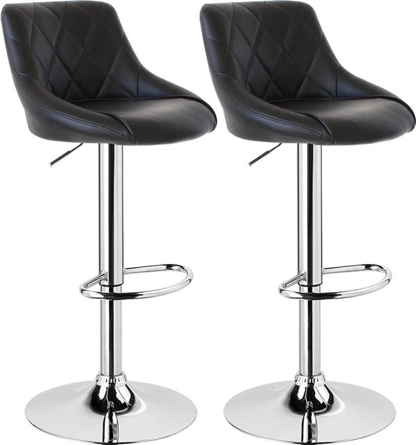 Barkrukken Zwart Set van 2 Barstoelen Draaistoel en Verstelbare Zitting goed opgevuld met Kunstleer BS9180