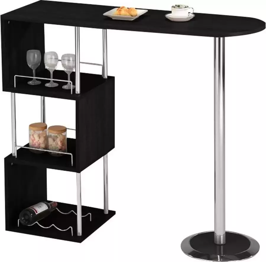 Vente-unique Barmeubel ALISETO MDF en verchoomd metaal Zwart L 120 cm x H 104 cm x D 40 cm - Foto 4