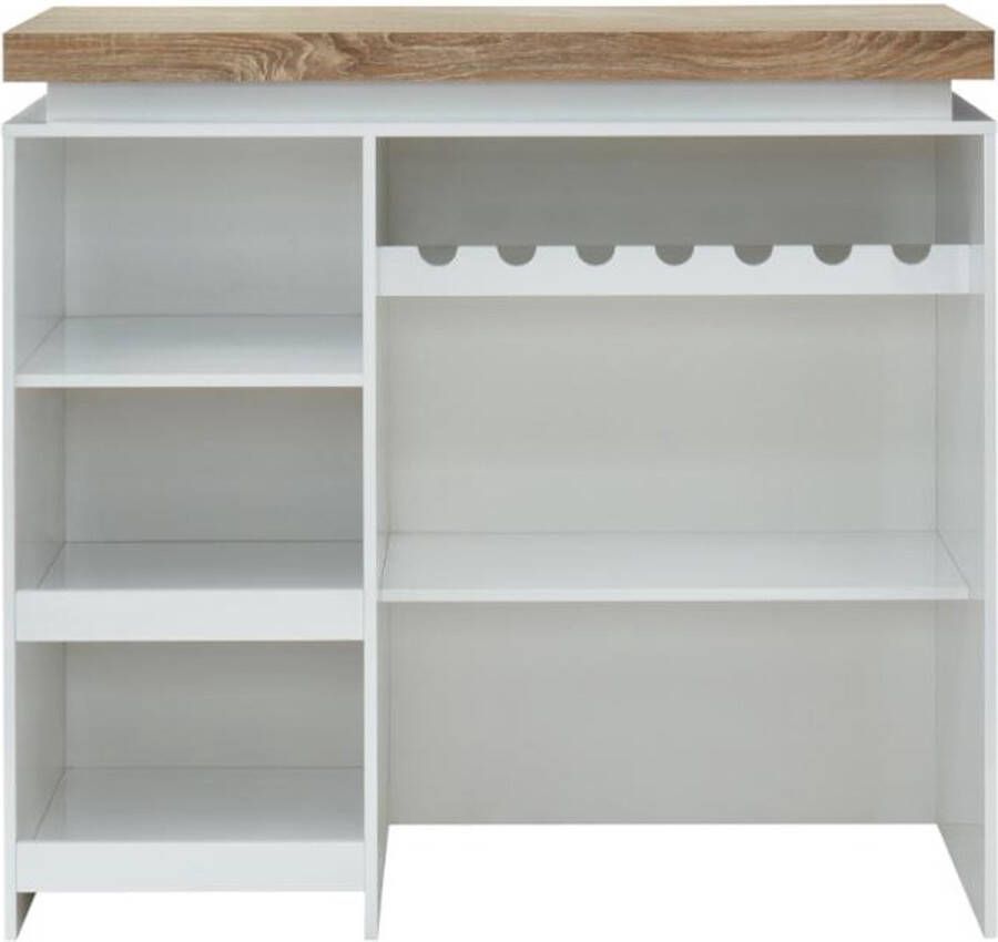 Vente-unique Barmeubel HALO II Wit gelakt MDF LEDs Wit en eik L 120 cm x H 110.5 cm x D 60 cm