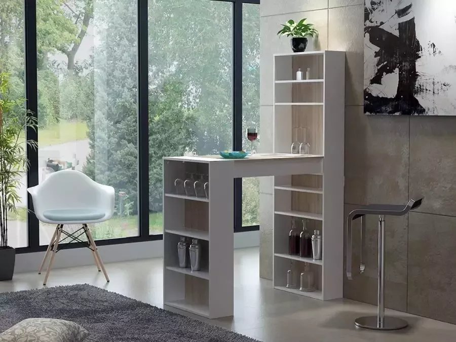 Vente-unique Barmeubel met opbergruimtes MDF Naturel en wit SKARN L 119 cm x H 180 cm x D 59 cm - Foto 2