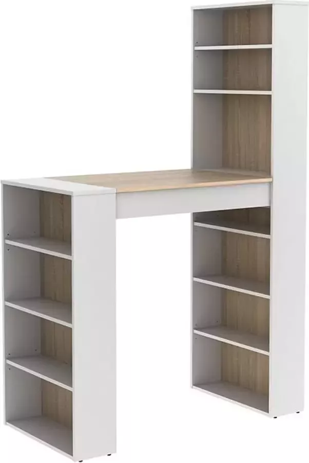 Vente-unique Barmeubel met opbergruimtes MDF Naturel en wit SKARN L 119 cm x H 180 cm x D 59 cm