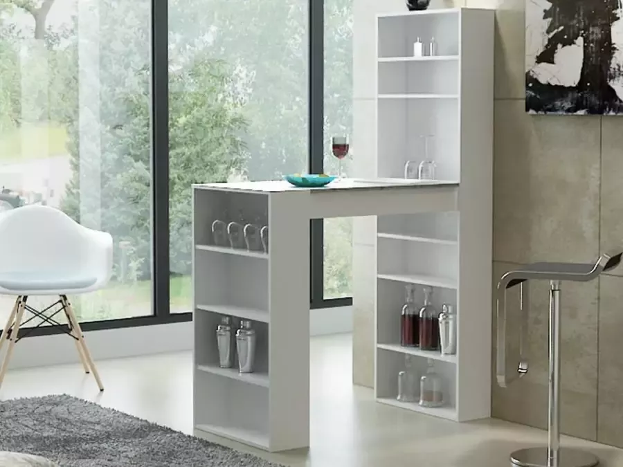 Barmeubel SKARN Wit & blad met graniet effect L 119 cm x H 180 cm x D 59 cm - Foto 2