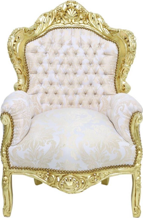 BarokWorld Barok Fauteuil Goud Lelie Creme [Baroque] [Bladgoud] [Stoel] [Eethoek] [Woonkamer] [Zithoek] [Luxe] [Interieur]