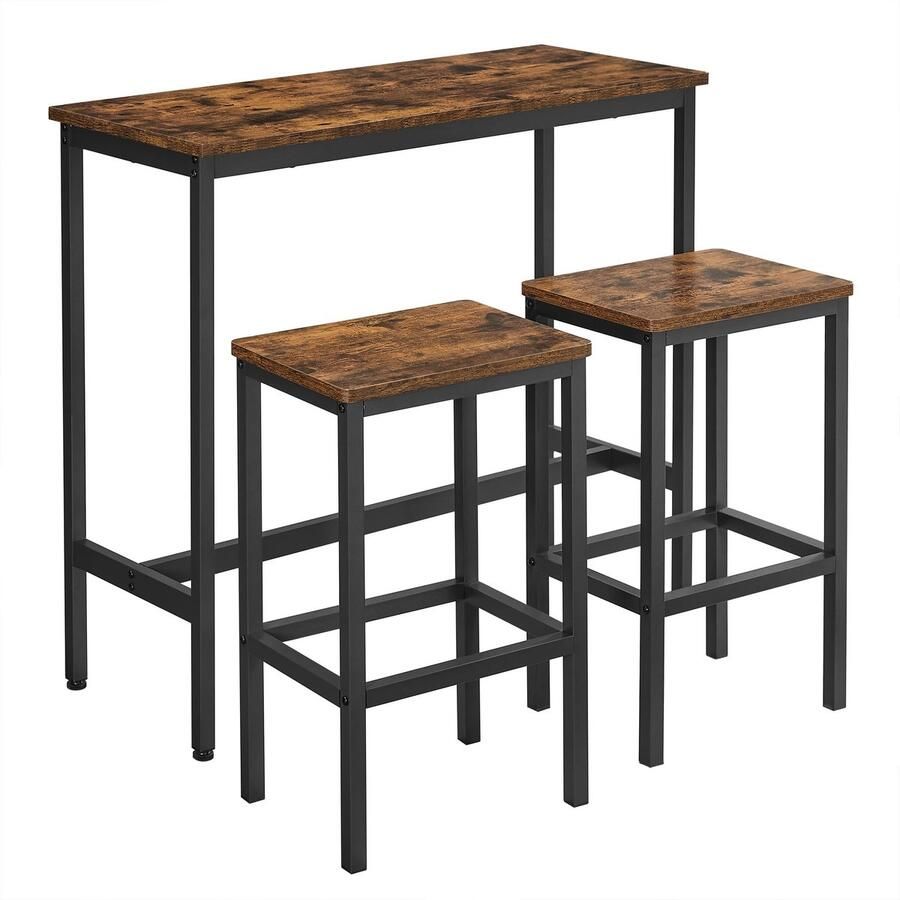 Vasagle Lynly bartafel met barkrukset eetgroep 2 stoelen bartafel met barstoelen thuis en kantoor zwart en bruin keuken