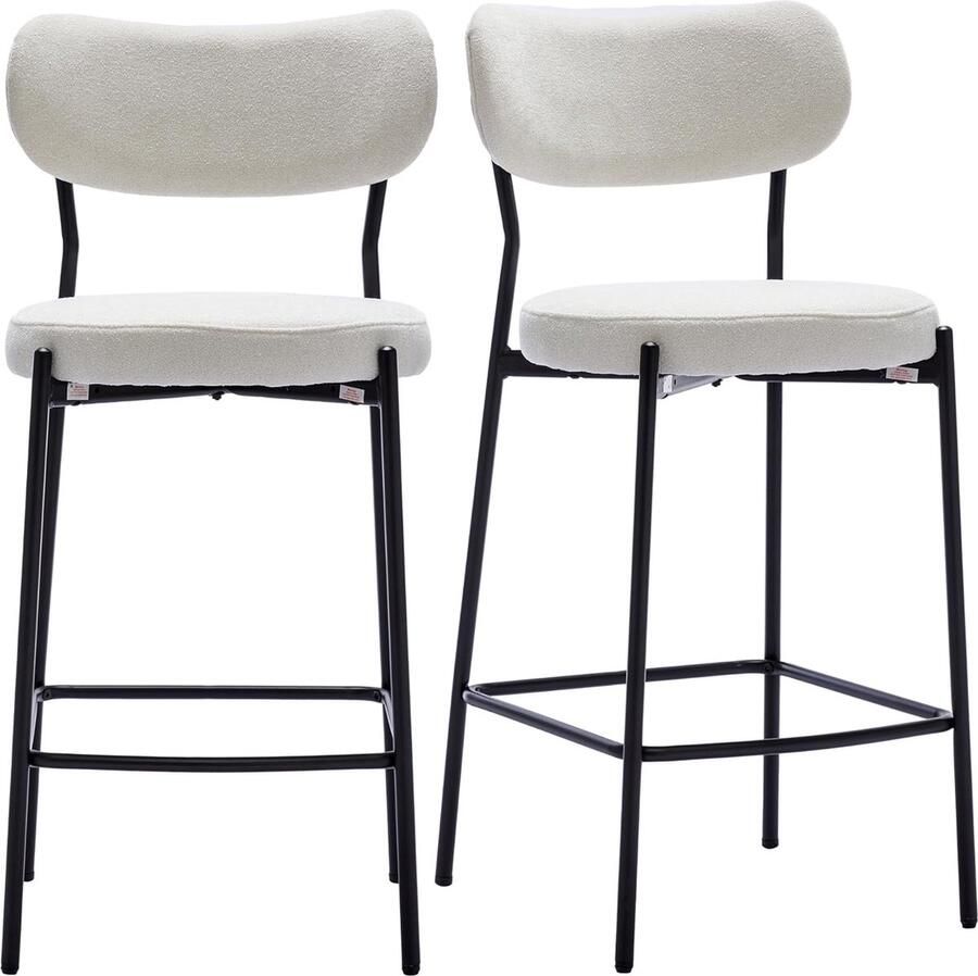 Barstoel barkruk 2-delige set barkruk met rugleuning bistrokruk van lussenstof keukenkruk hoge oker voor bistro keuken bar café eetkamer beige