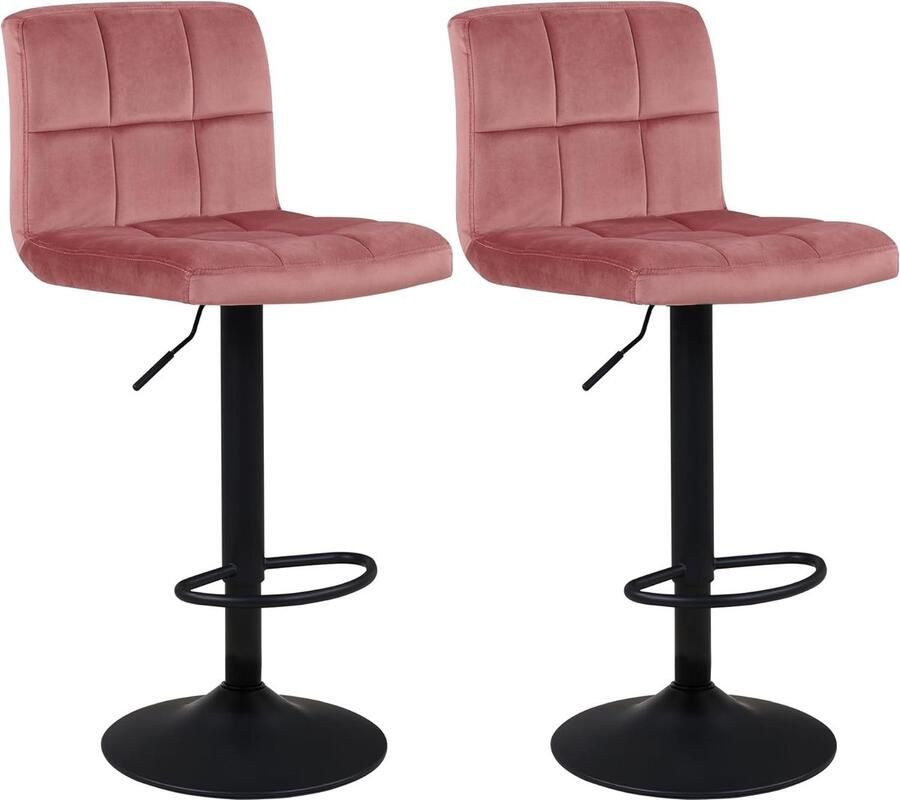 Barstoelen barkruk set van 2 in hoogte verstelbare barkruk bistrokruk 360° draaistoel met rugleuning voetensteun roze
