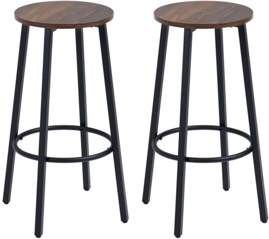 ZAZA Home Barkrukken 2 set balk stoelen met voetsteun barkrukken met stalen frame barbel in industrieel ontwerp keukenstoel rustiek bruin