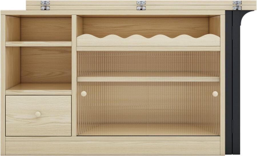 Bartafel 120x40x75cm Rechthoekig Natuur MDF Uitschuifbaar Opklapbaar Met Opbergruimte 360 Graden Draaibaar Geschikt Voor Eetkamer Woonkamer Kleine Ruimte