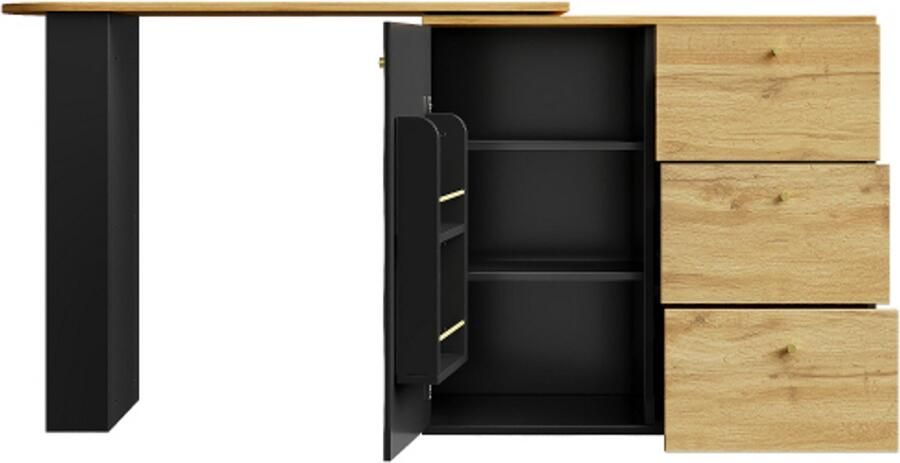 Bartafel 138x39x104cm Sideboard Zwart MDF 360 Graden Draaibaar Beweegbaar Hoge Tafel Keukeneiland Bistro Tafel Met Opbergruimte Geschikt Voor Keuken En Eetkamer Modern Ontwerp