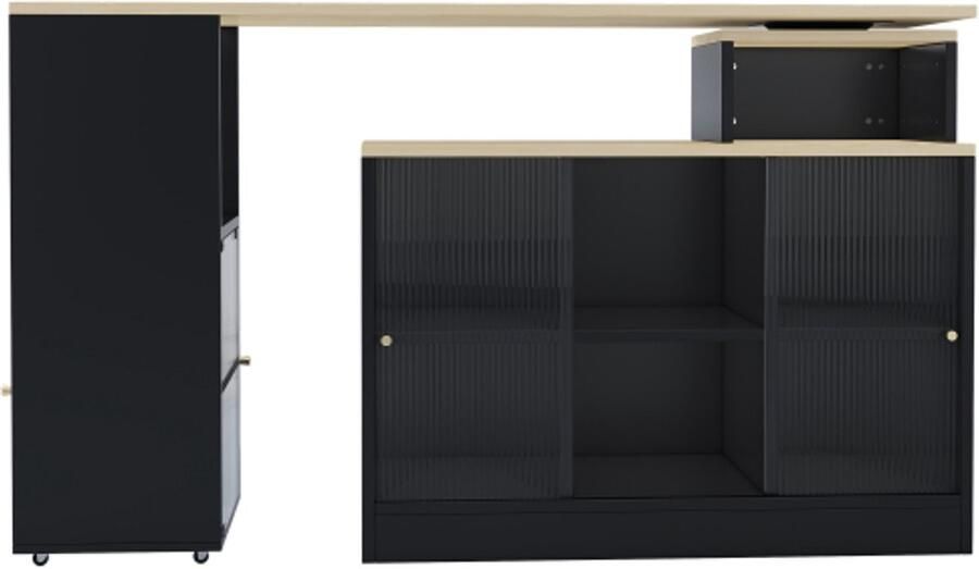 Bartafel 155x40x90 cm Rechthoekige Zwart MDF Met Opbergruimte Uitschuifbare Draaiende Ontwerp Geschikt Voor Keuken Woonkamer Kleine Ruimte