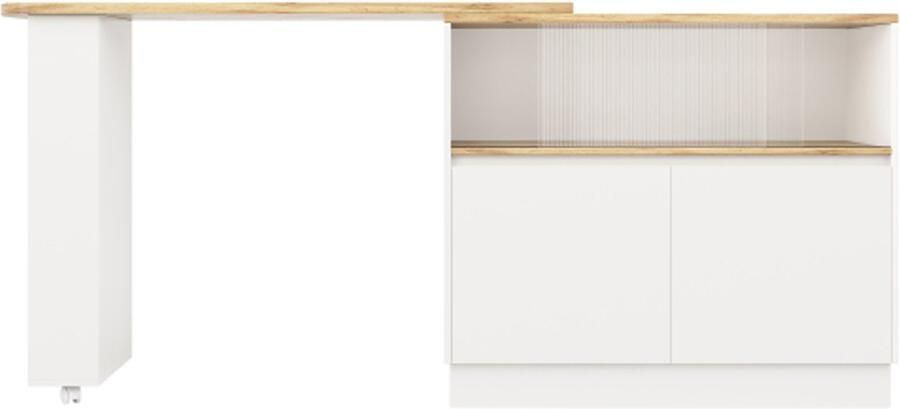 Bartafel 90x45x100cm Rechthoekig Wit MDF Multifunctionele Opslagkast 360 Graden Draaibaar Met Legplanken En Glazen Deur Modern Eenvoudig Ontwerp Geschikt Voor Keuken Restaurant