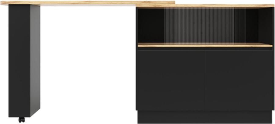 GOTAGEE 360° draaibare eetbar (hoofdgedeelte 90 x 45 x 100 cm) modern eenvoudig multifunctioneel draaibaar dressoir met planken en glas geschikt voor keukens en restaurants zwart