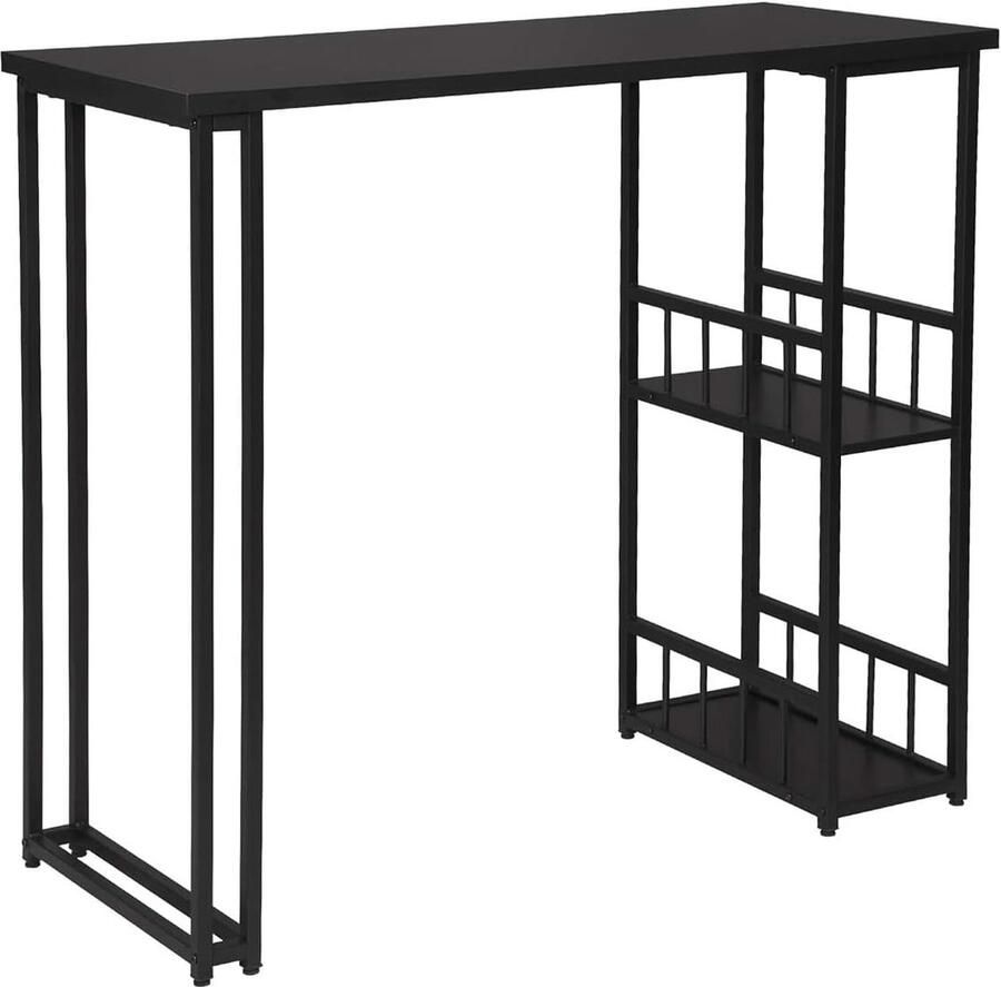 Furnibella Bartafel Bistrotafel met 2 planken Countertafel in Spaanplaten en staal 120x50x105cm Zwart