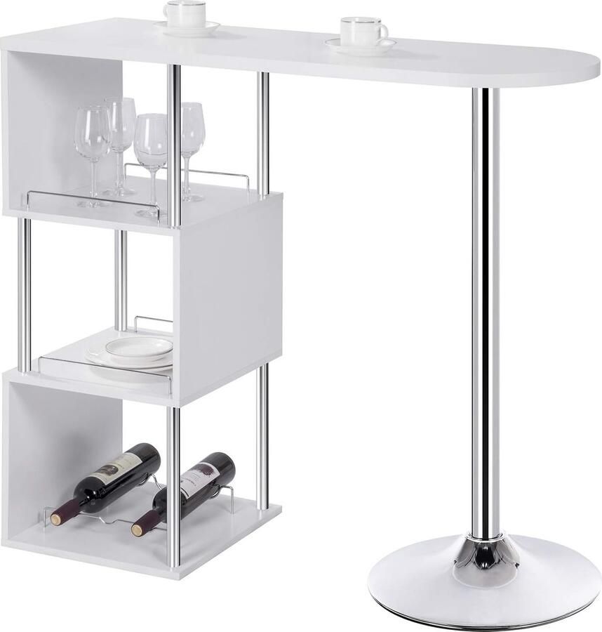 Bartafel Bistrotafel Wit met 3 Planken en Flessenhouder