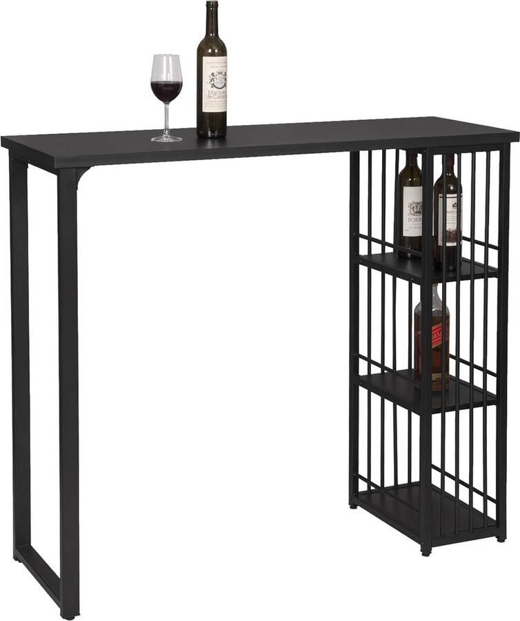 Bartafel Countertafel in Spaanplaten en staal 120x40x105cm Bistrotafel Zwart met 3 planken