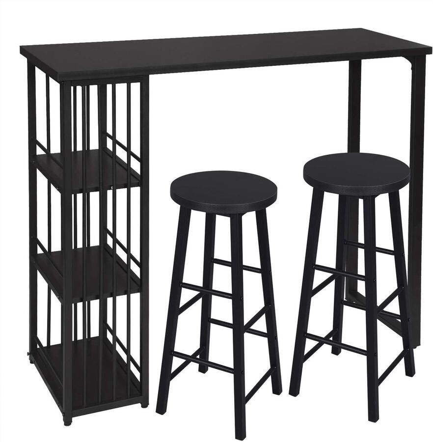 Rootz Living Rootz Bartafel en Krukken Set Bistro Ensemble Eetcombinatie Feestmeubilair Verzamelsuite Entertainment Kit Zwart 120x40x105cm