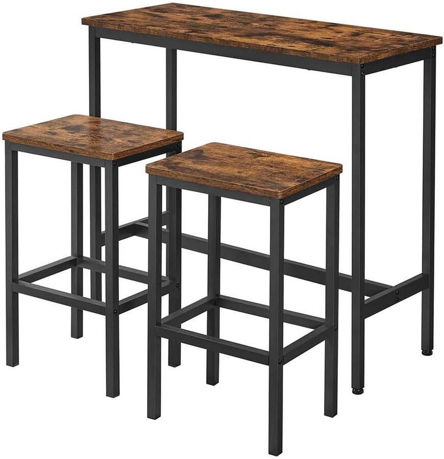 Bartafel- en krukkenset 3-delig hoge bartafel 100 x 40 x 90 cm + 2 krukken 40 x 30 x 65 cm (elke kruk draagvermogen 100 kg) modern minimalistisch design bruin en zwart geschikt voor eetkamer keuken en werkruimte
