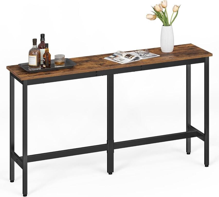 Bartafel in industrieel design rechthoekige keukentafel met metalen frame statafel 40 x 160 x 90 cm vintage bruin-inktzwart eenvoudig te monteren