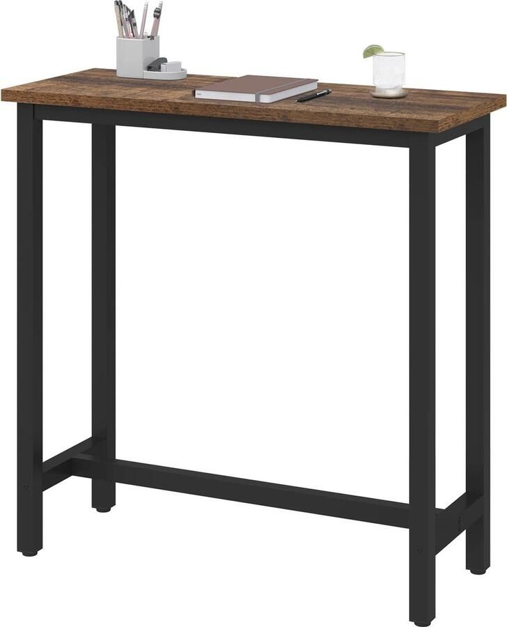 Jake Boss Life Tools Bartafel Keuken Vintage Koffietafel Koffiebar Stalen Frame Houten Blad 100 x 40 x 100 CM Zwart Frame Donkerbruin Blad