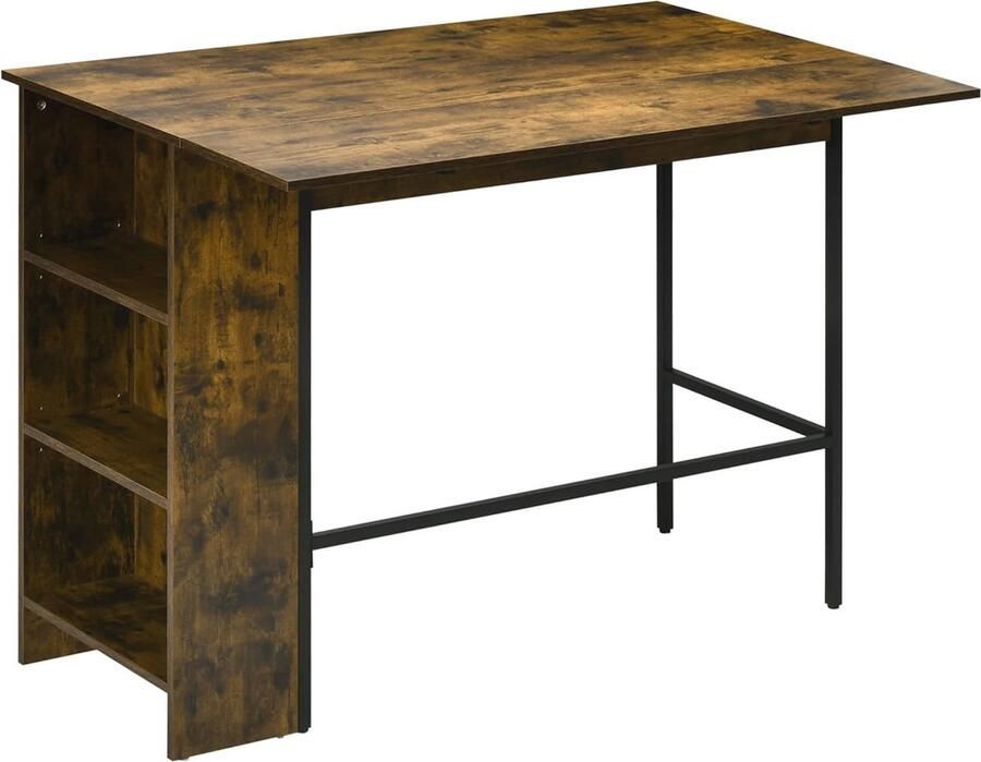 Bartafel met 3 planken en uitklapbaar tafelblad Industrieel Design voor Woonkamer en Eetkamer Bruin 120 x 76 x 91 4 cm - Foto 2