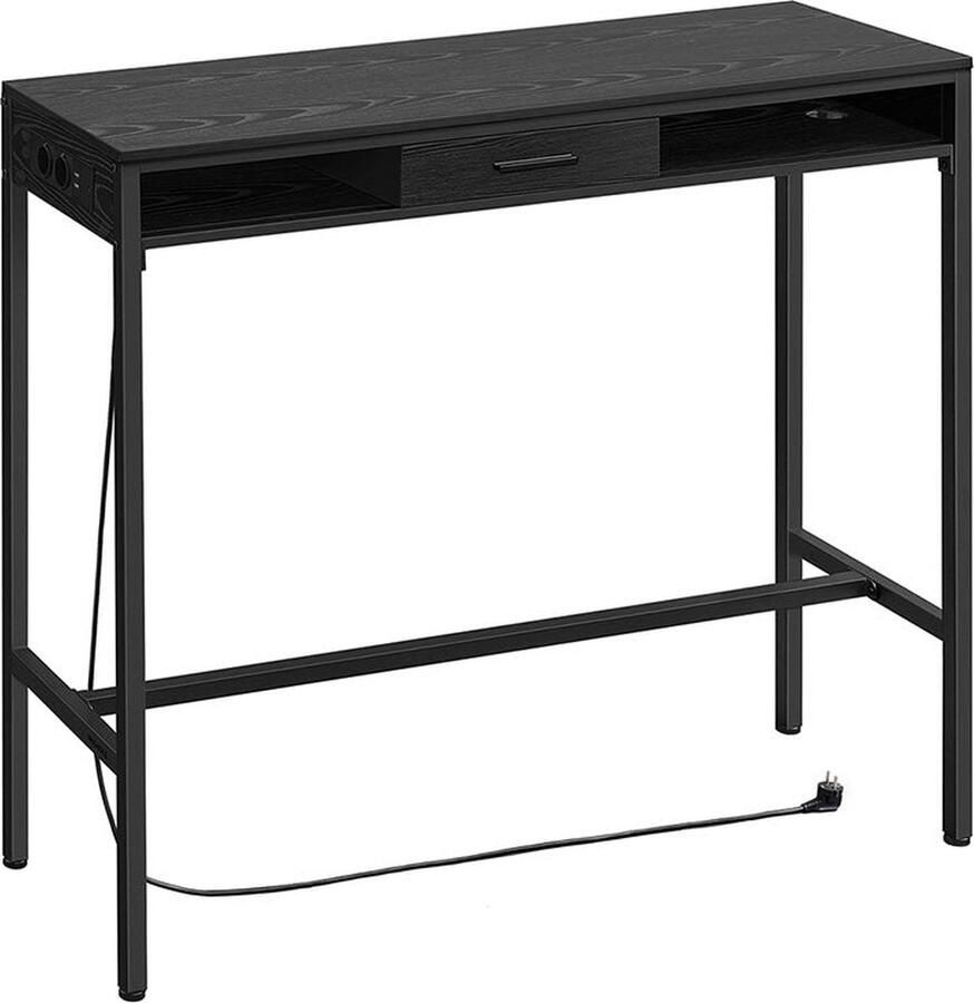 Bartafel met Lade 40 x 120 x 104 6 cm Ebbenhout Zwart Hoge Tafel Opbergtafel Spaanplaat & Staal Max. Laad 100 kg
