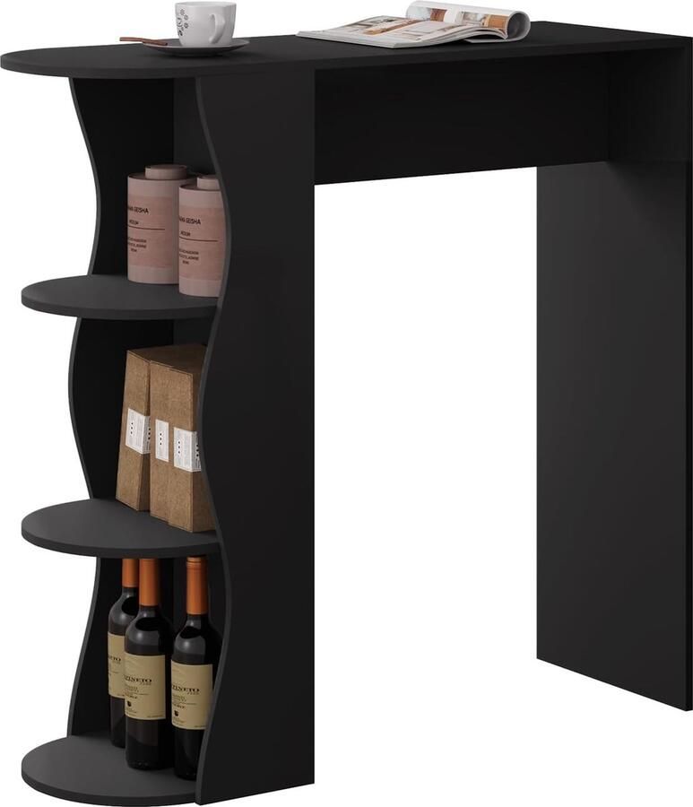 Bartafel statafel bistrotafel keukentafel bartafel met 3 planken smalle tafel voor bar bistro keuken woonkamer eetkamer B110 x H 107 5 x D40 cm zwart BT48sz