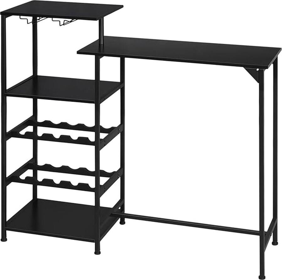 Bartafel statafel keukentafel bistrotafel met 4 planken 2 glashouders industriële tafel hoge tafel van metaal houtmateriaal zwart