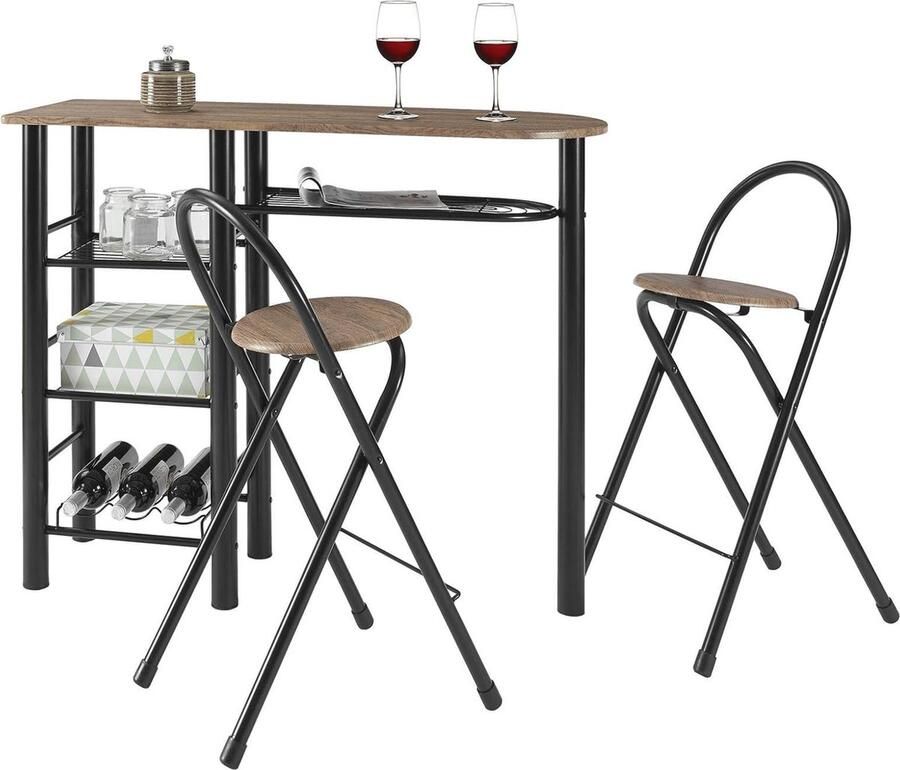 Bartafel Wilde Eiken met 2 Barkrukken Moderne en Ruimtebesparende Oplossing