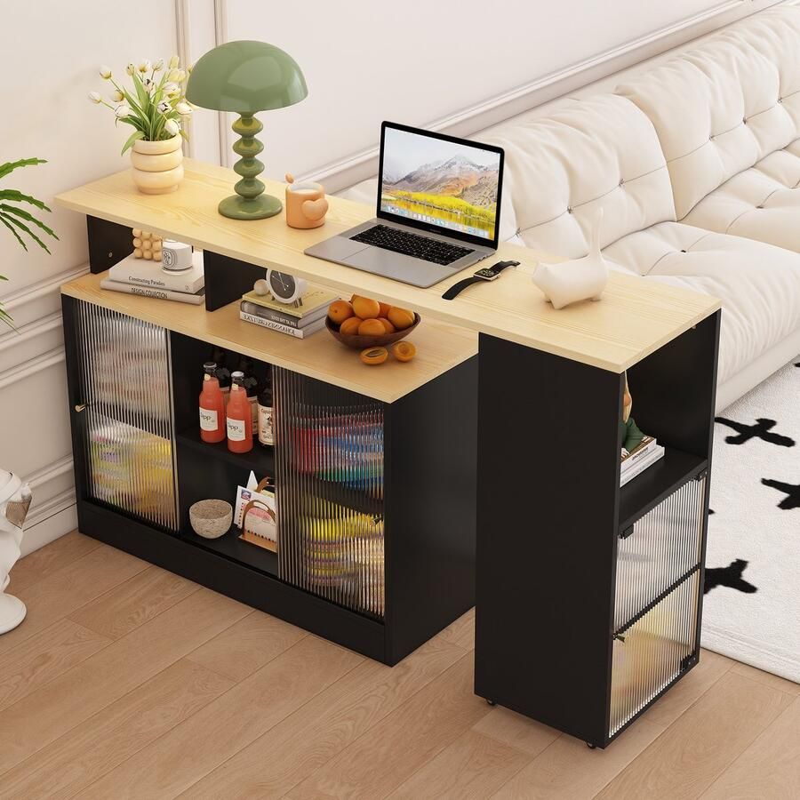 Gutent Bartafel Zwart met Opbergruimte Telescopisch Draaibaar moderne verrijdbare bartafel hoge tafel bistrotafel