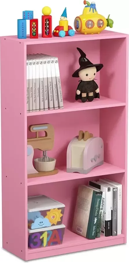 Basic boekenkast met 3 vakken opbergrek hout roze 23 5 x 55 25 x 100 33 cm