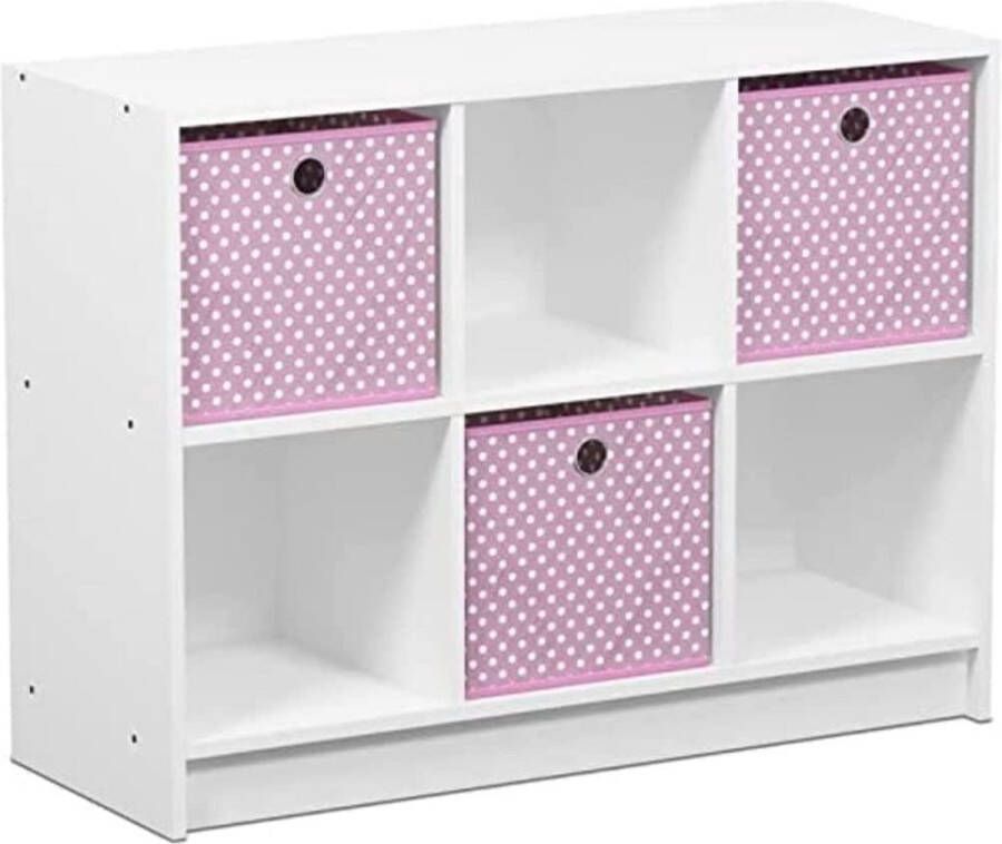 Basic boekenkast met 6 vakken en 3 laden hout wit roze 30 23 x 30 23 x 59 94 cm
