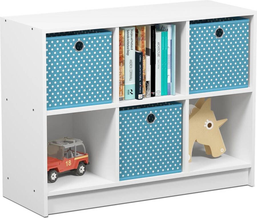 Boekenkast met 6 vakken en 3 lades Wit Lichtblauw Compact Ontwerp voor Huis en Kantoor