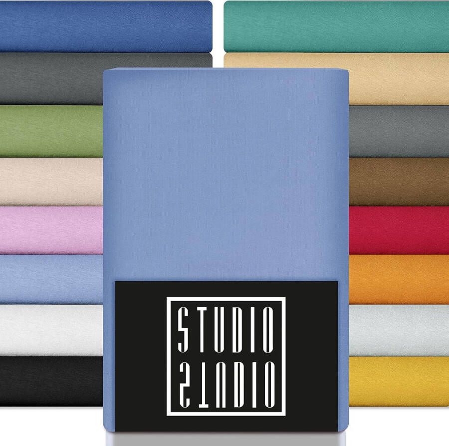 Basispakket hoeslakens 90x200cm 100% gekamd katoen Oeko-TEX 100 merkkwaliteit set van 2 jersey lakens 90x200 voor alle standaard matrassen tot 25cm hoog middenblauw