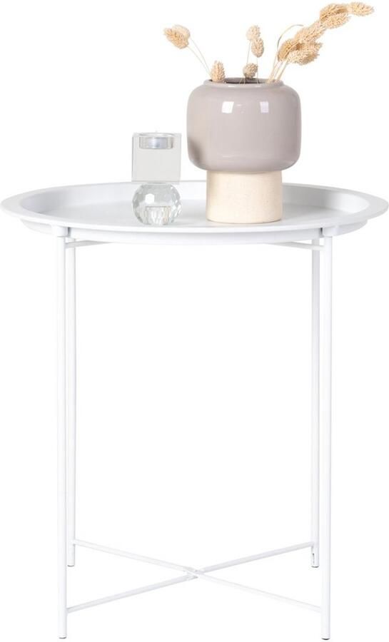 Bastia bijzettafel witte stalen tafel ronde boventafel moderne look Ø47cm x 50 cm