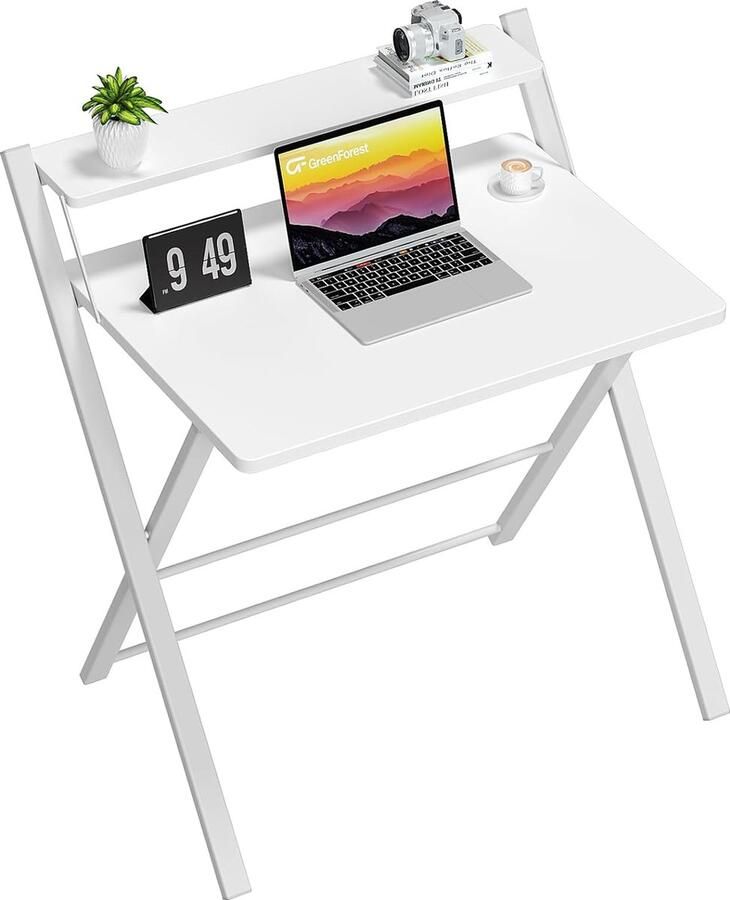 Bastix Klaptafel geen montage nodig 69 5 x 45 x 82 5 cm kleine computerbureau met 2-laags rek laptop klaptafel voor kleine ruimtes wit