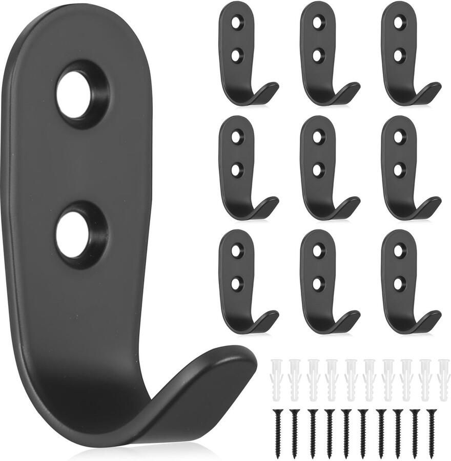 BATENGKEJI 10-pack kapstokhaken zwart kleine metalen wandhaken om te schroeven in badkamer keuken kantoor slaapkamer woonkamer jassen handdoeken jashaken sleutelhaken (klein)