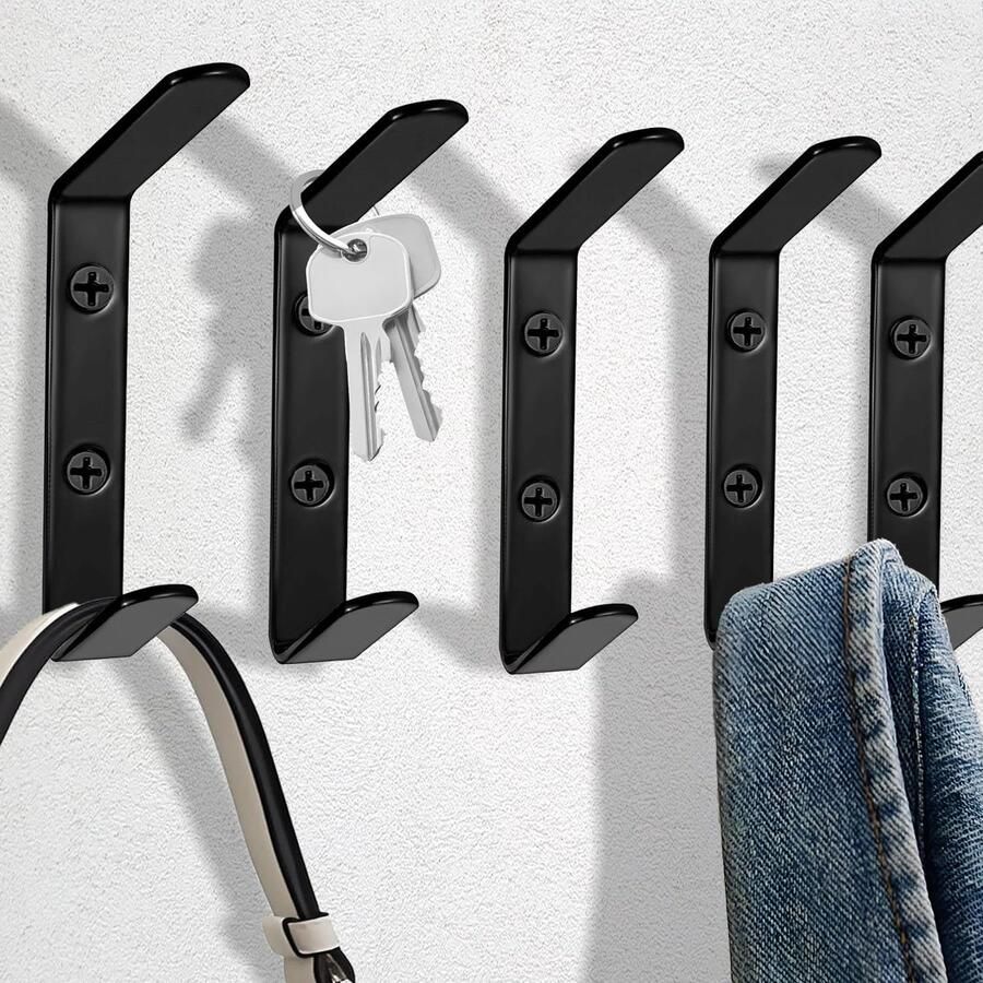 BATENGKEJI 5-pack kapstokhaken zwarte kapstokhaken wandhaken om op te schroeven jashouder wandkapstokhaken voor garderobe jassen hoeden handdoekenhangers slaapkamer badkamer