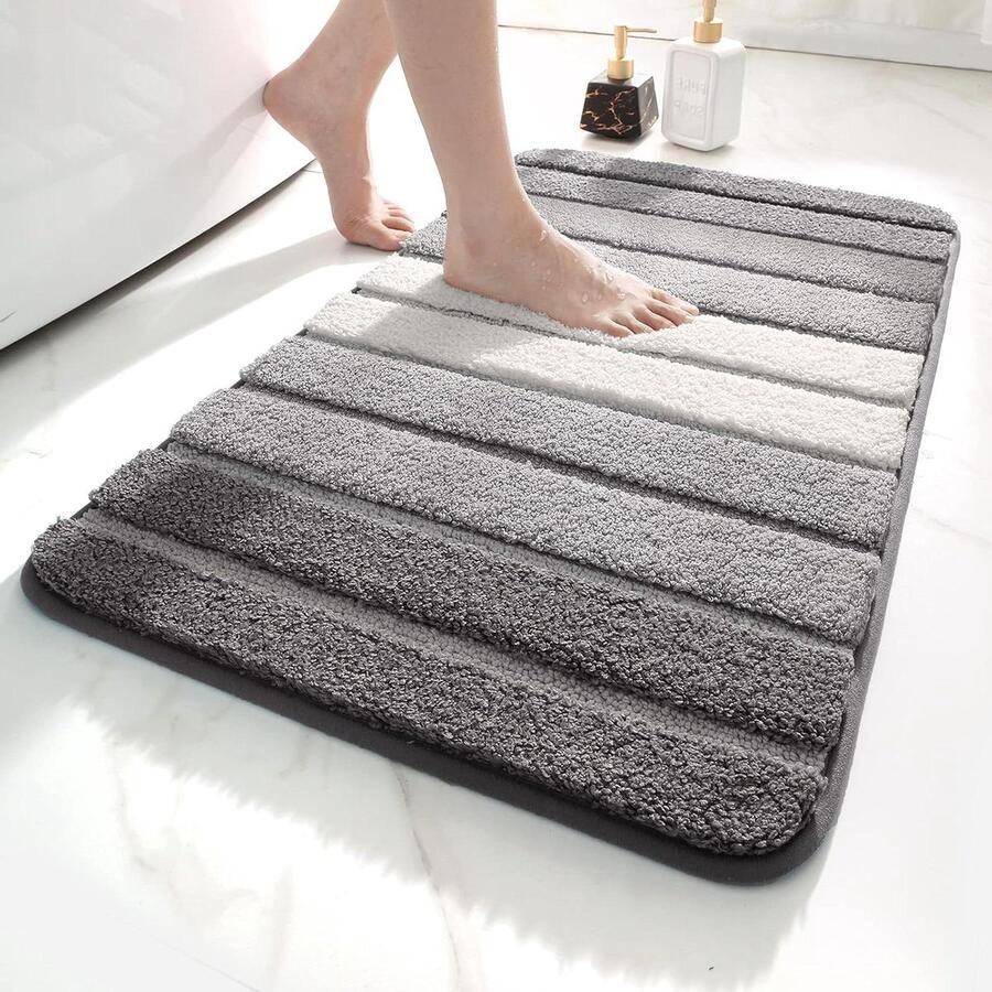 Bath Mat Non-Slip Extra Soft Grey Bathroom Rug Machine Washable Water Absorbent 50 x 80 cm