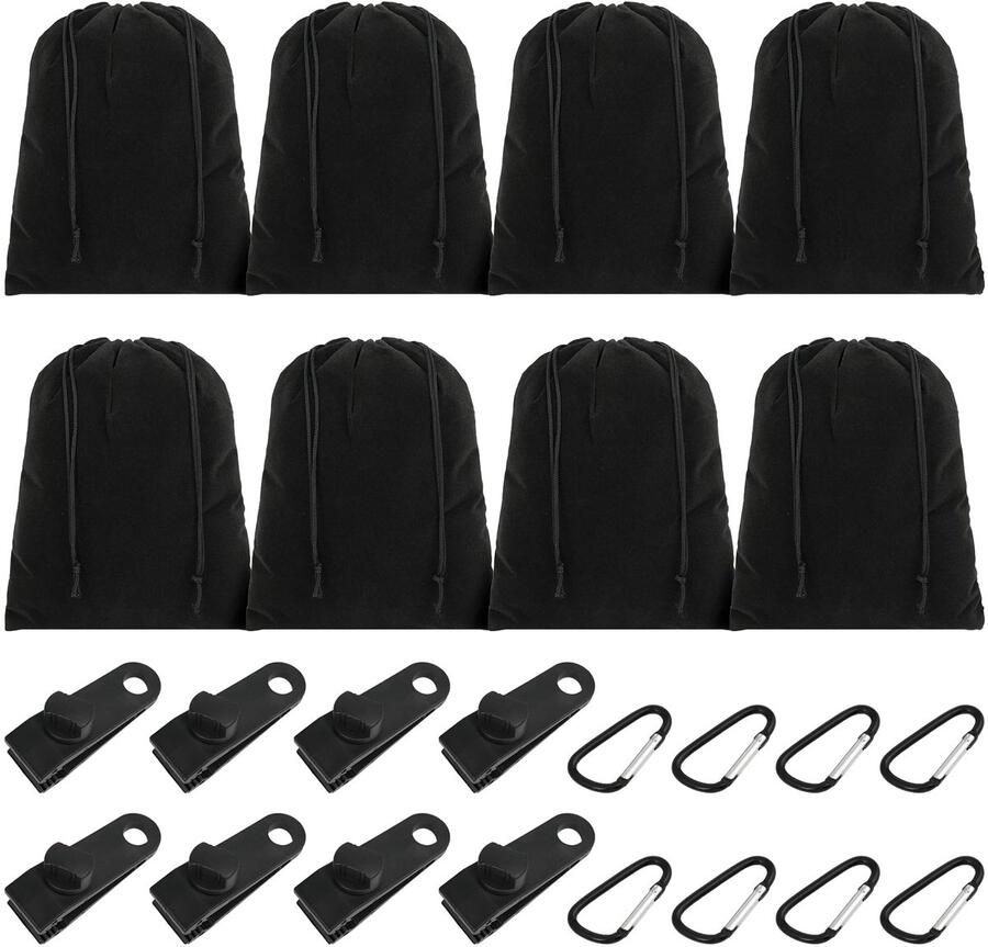 BATHRINS 8-pack draagbare gewichtstas voor buitengazebogordijnen met 8 gewichtstassen 8 karabijnhaken en 8 clips zandzakgewichten voor tenten buitengordijnen tafelkleden