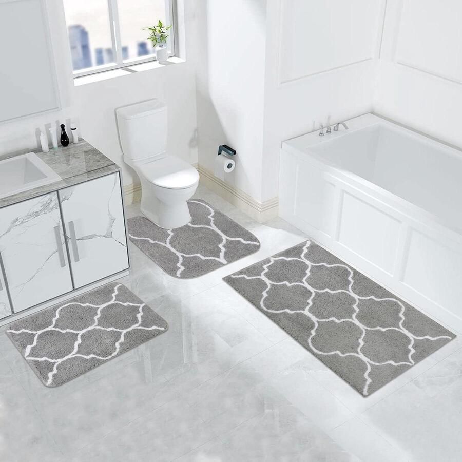 Bathroom Mats Set 3 Piece Absorbent Microfiber Shower Mat Non-slip Washable Floor Carpet